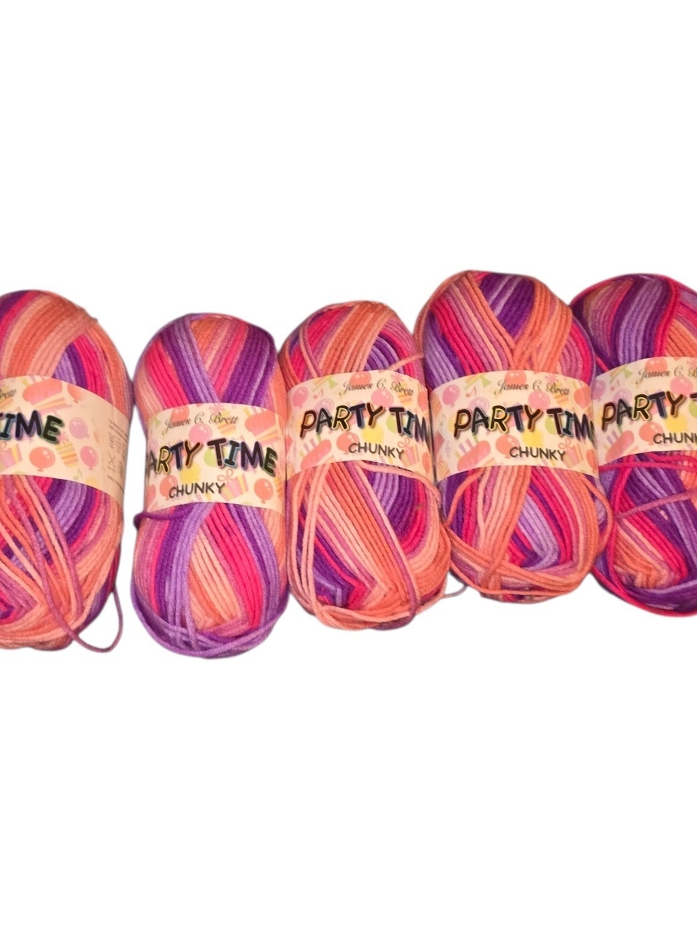 James C Brett Party Time Chunky Yarn PT3 Lot of 5 Pink Purple 835 Yards